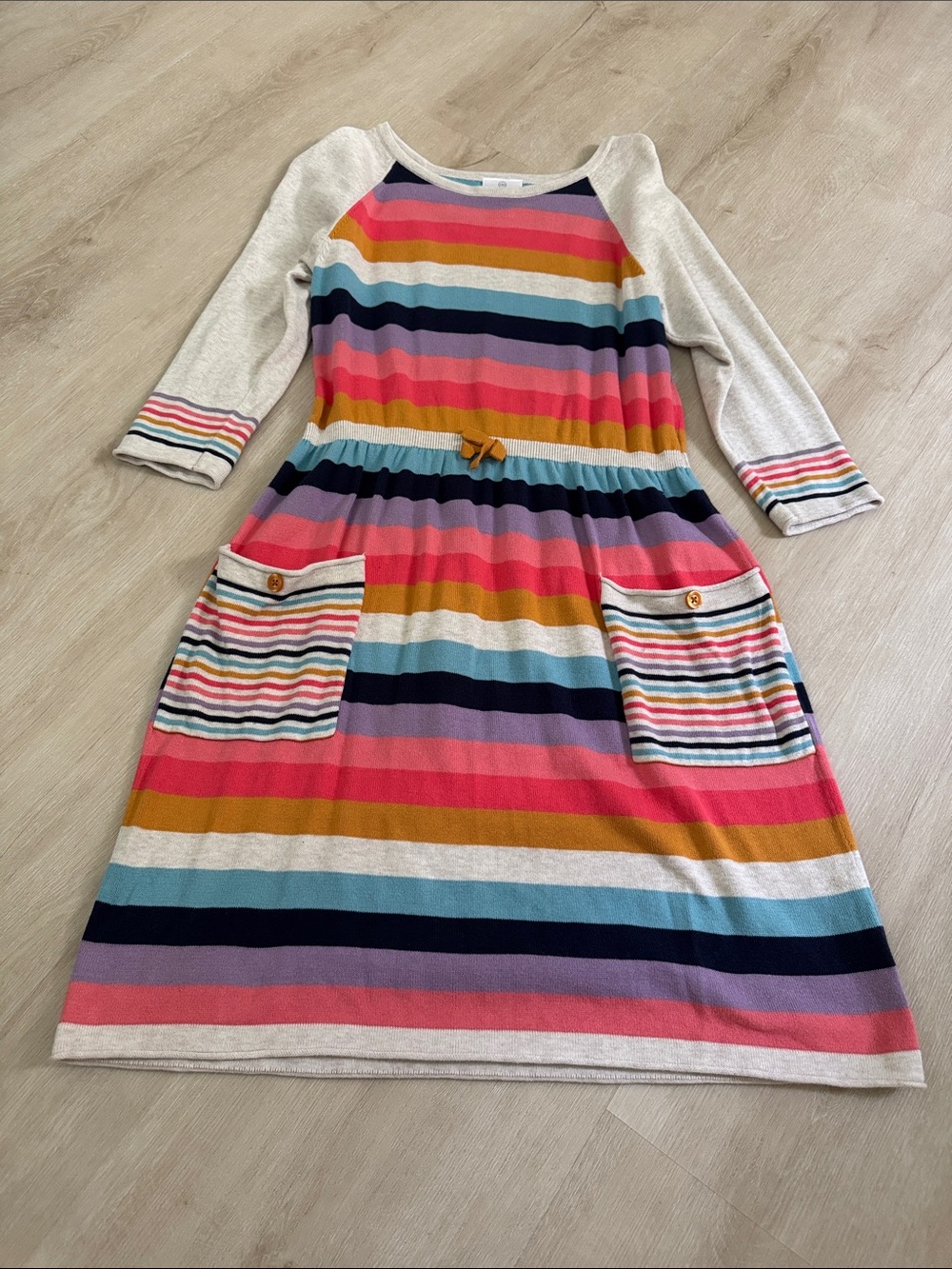 Hanna Andersson 100% Cotton Cream Multicolor Striped Knit Dress